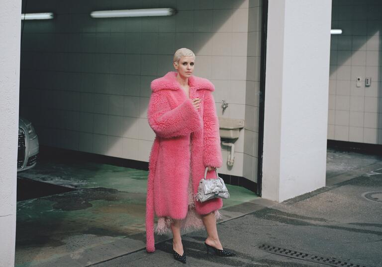 Balenciaga pink hot sale fur coat